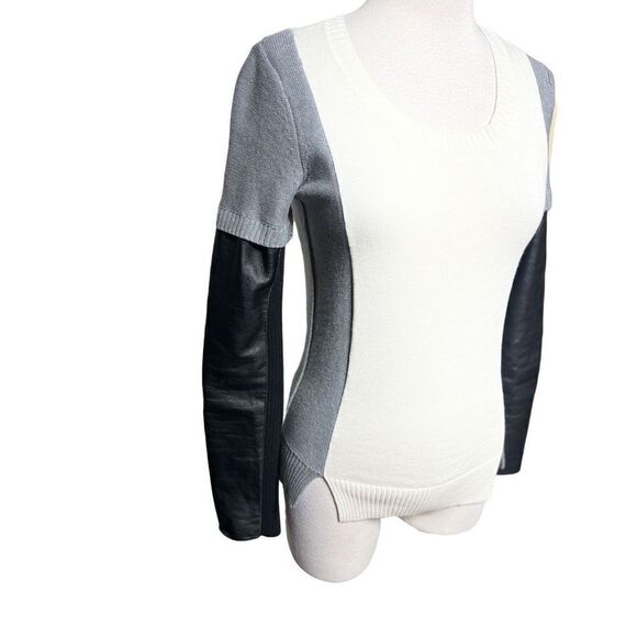 AiKO KWAN  Color Block Cashmere Blend Leather Long Sleeve Sweater  XS - Picture 1 of 6